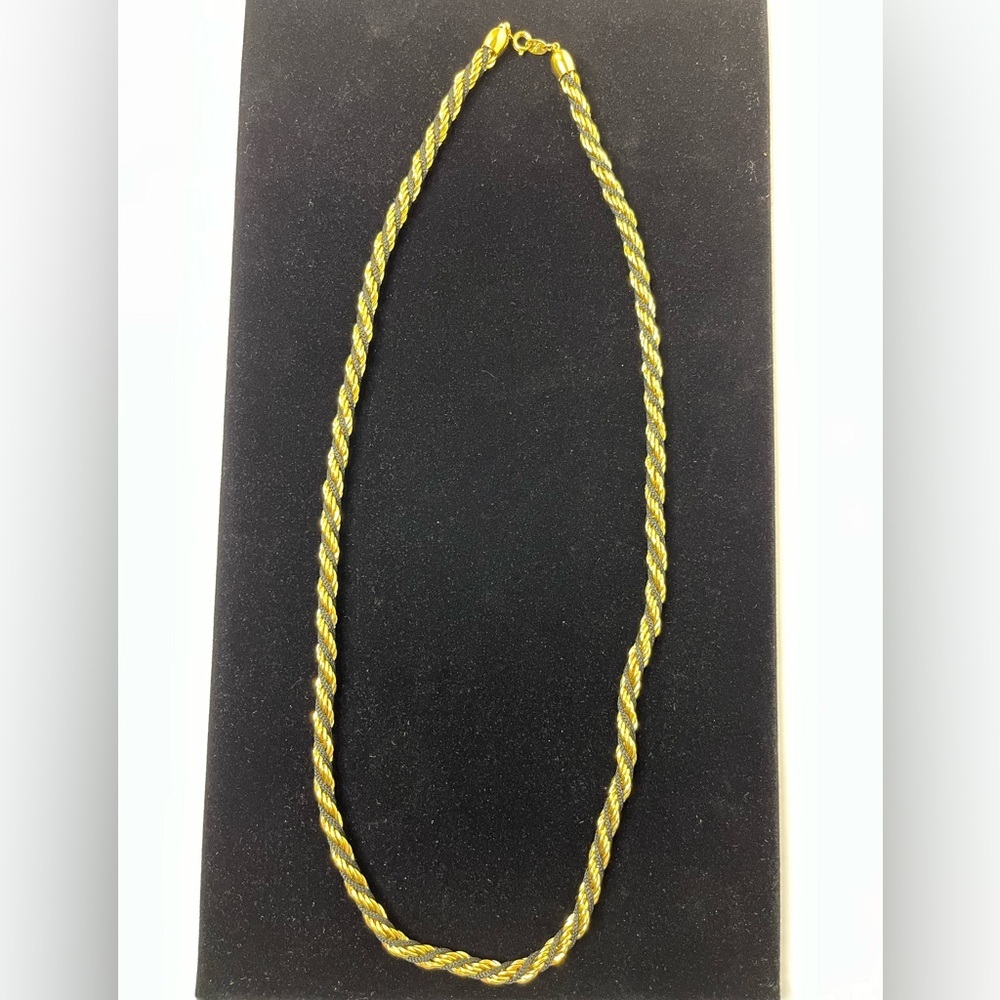 Vintage Marked Trifari TM Gold Tone And Black Twisted Rope Chain Necklace 28”